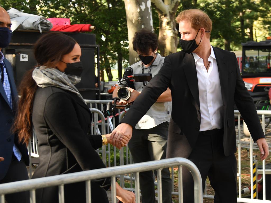 Meghan and Harry were being filmed for their Netflix doco during a trip to NYC in September last year. Picture: Kevin Mazur/Getty Images for Global Citizen