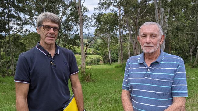 Sunshine Coast councillor David Law and Peter Bradford visit the potential site of a retirement village at Highworth.