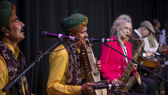 Musicians from the Hindustani traditions mix with Rajasthani folk musicians and Australian players perform in The Shruti Sessions at Moonah Arts Centre as part of Mona Foma. Picture: Chris Kidd