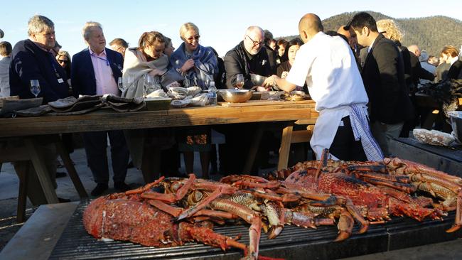 Guests for the Restaurant Australia dinner arriving at the the GASP for drinks picture guest lining up to sample the Baked crayfish