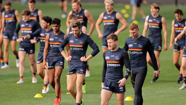 Crows players train on Thursday without Walker. Picture: Daniel Kalisz/Getty Images