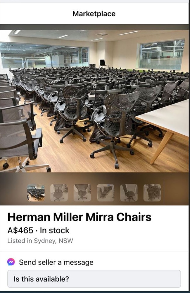 This photo of office chairs being sold has been labelled as evidence of the tech meltdown by an entrepreneur.