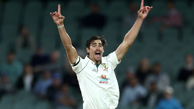 Mitch Starc celebrates one of his wickets against India. Picture: Getty Images