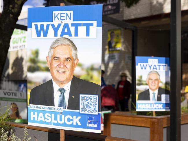 Election placards for Hasluck MP Ken Wyatt are seen in Mundaring, WA. Picture: Getty Images