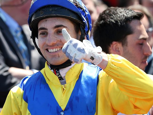 One ride at Flemington Cup Week and one win for jockey Andrew Mallyon. Picture: Michael Klein