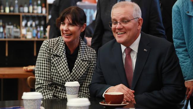 Member for Robertson Lucy Wicks andScott Morrison in Umina on the NSW Central Coast on Wednesday. Picture: John Feder