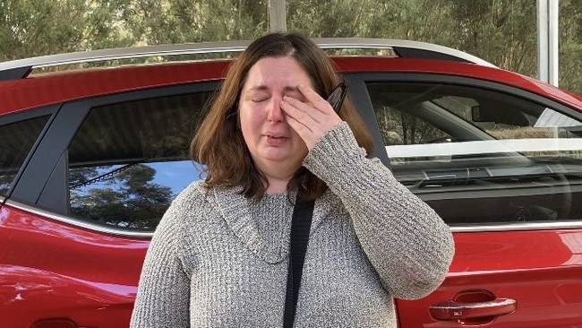 An emotional Ms Patterson talks to reporters. Picture: Brooke Grebert-Craig