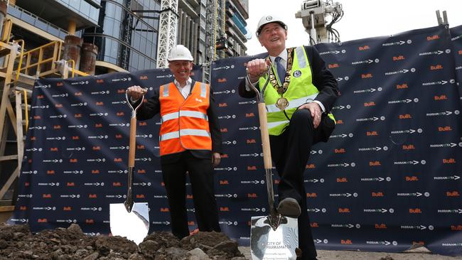 Built managing director Brett Mason and Parramatta Lord Mayor Bob Dwyer a Parramatta Square. Picture: John Fotiadis