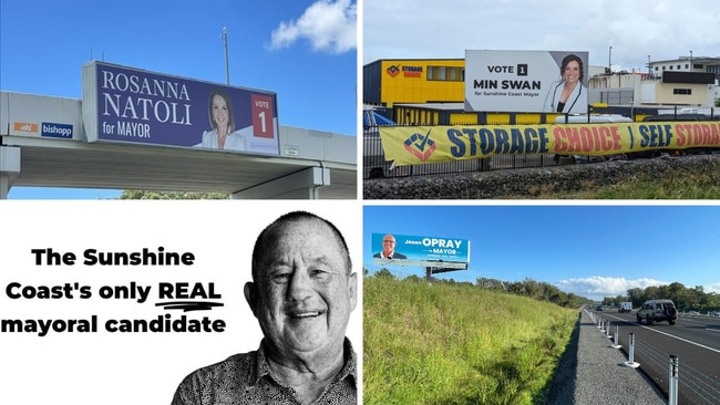 Sunshine Coast mayoral hopefuls have featured on billboards across the region.