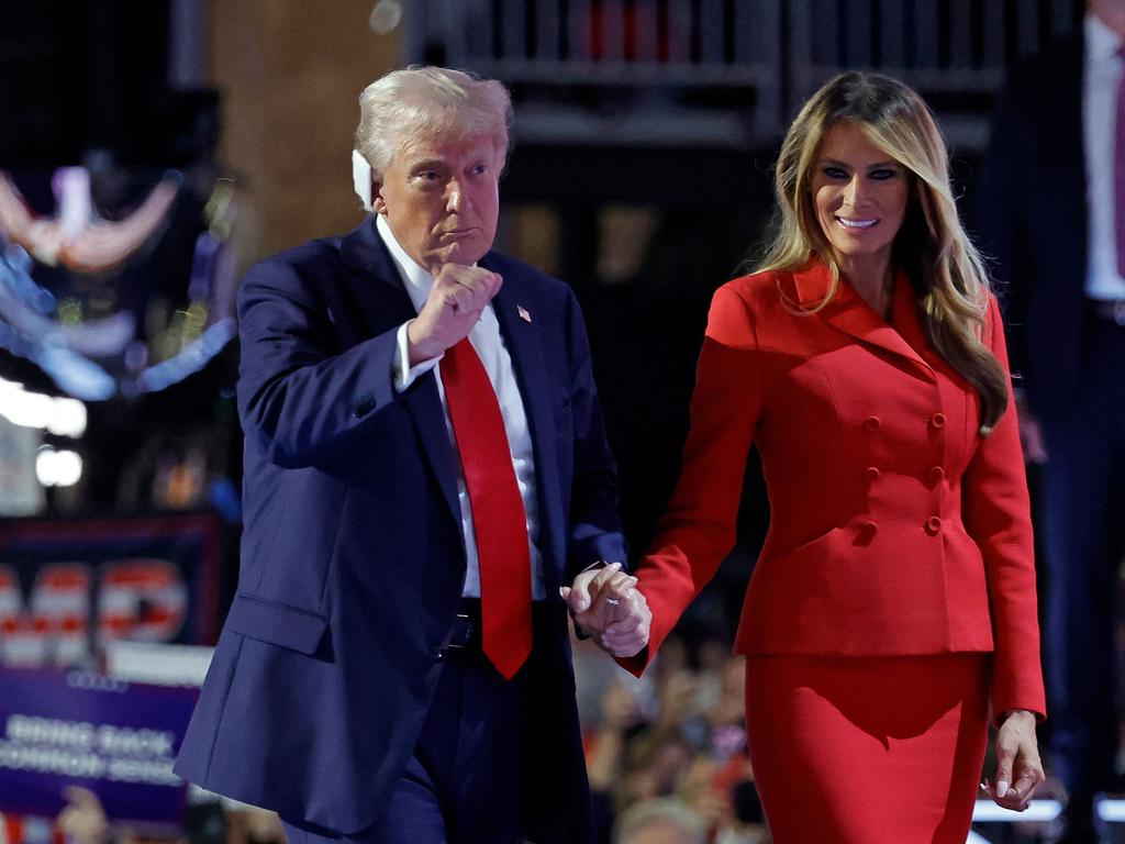 Melania Trump, at the Republican National Convention, has released a range of jewellery to boost campaign funds. Picture: AFP