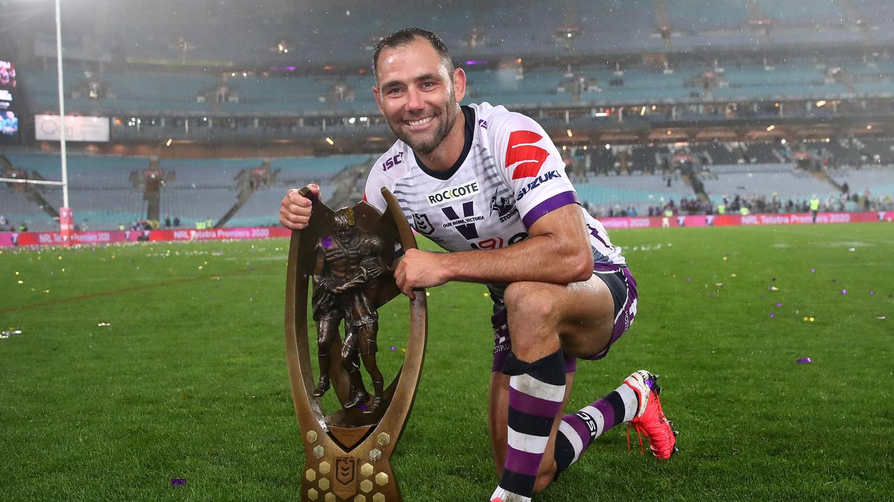 Cameron Smith of the Storm poses with the Premiership trophy after winning the 2020 NRL Grand Final