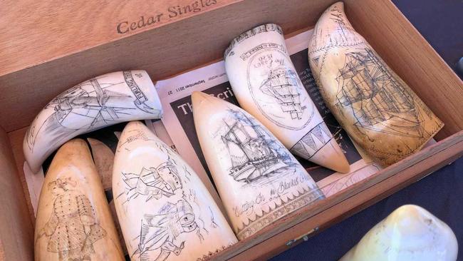 RARE FIND: This collection of real and very old scrimshaw dating back to 1790, was uncovered at the recent Hervey Bay Historical Village and Museum Antique Fair. It was valued about $20,000. Picture: CONTRIBUTED