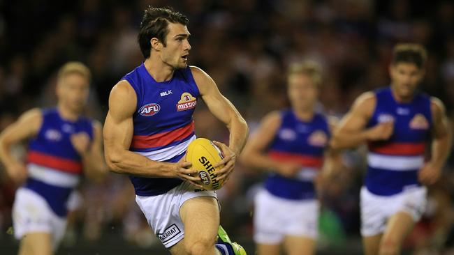 Easton Wood charges forward for the Western Bulldogs. Picture: Wayne Ludbey