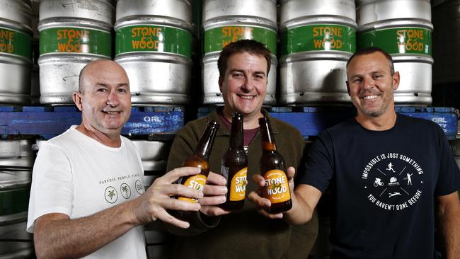 Jamie Cook, Brad Rogers and Ross Jurisich, co-founders of Stone &amp; Wood, which won Champion large brewery.