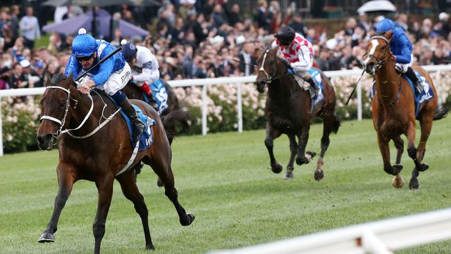 Winx blows the Cox Plate field away. Picture: George Salpigtidis