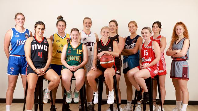 NBL1 Central Women’s captains Casey Samuels (Central District), Alex Wilson (Norwood), Jemma Westhoff (Forestville), Zali Turner (Woodville), Ashely Spencer (South Adelaide), Skye Langenbrinck (West Adelaide), Jemma Thacker (Southern), Meg Prosser (Sturt) Lauren Badenoch &amp; Samantha Defrancesco (North Adelaide), and Emily Dawe (Eastern). Picture: Kelly Barnes/AllStar Photos