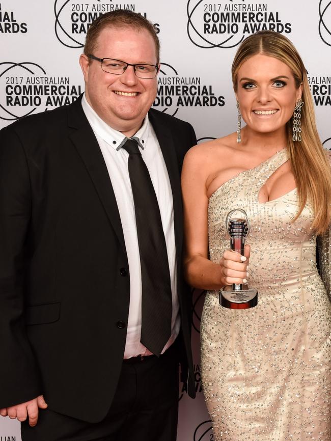 The Continuous Call Team’s Mark Levy with Erin Molan, who responded to criticism over a Channel 9 segment discussing former NRL star Dave Taylor’s weight.