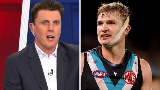 Matthew Lloyd on The Footy Show and Ollie Wines. Photo: Nine, James Elsby, Getty.