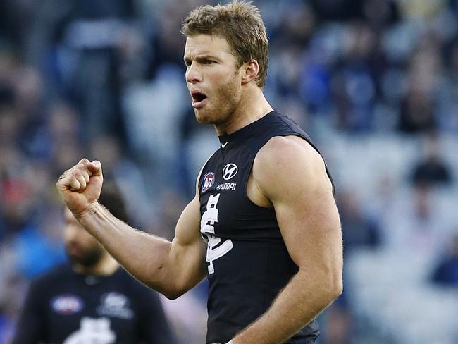 Carlton v Port Adelaide Lachie Henderson celebrates a goal   Picture:Wayne Ludbey