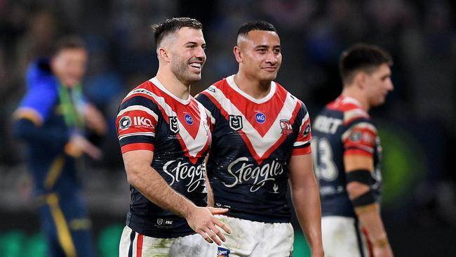 In encouraging signs, Tedesco (left) was all smiles at full time. Picture: AAP