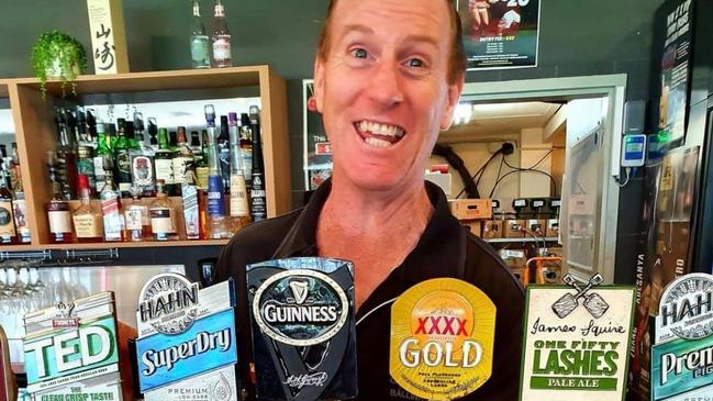 Bluey at his favourite place – behind the bar at Cherry Street Sports Club.