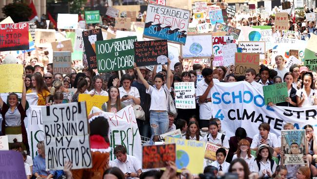 The rally in Sydney in November 2018 was inspired by a 15-year-old Swedish student who led a strike outside Swedish parliament. Picture: Getty