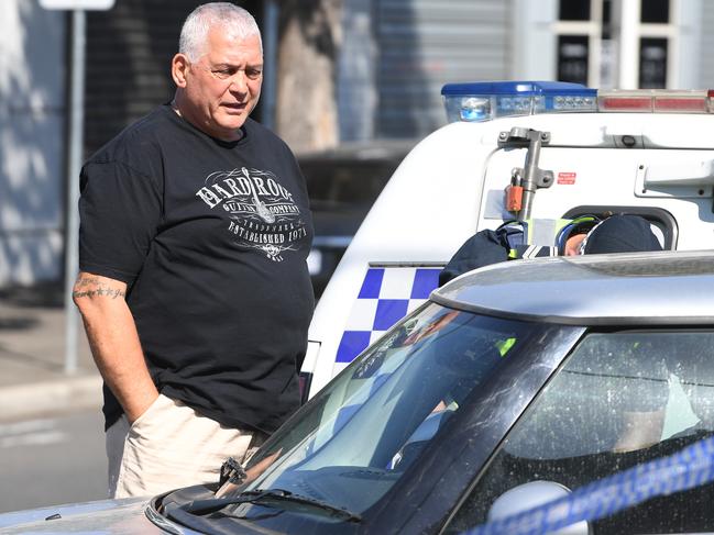 Mick Gatto is seen outside Melbourne Pavilion prior to collecting his car in Kensington, Melbourne on Saturday, after a shooting took place. Picture: AAP