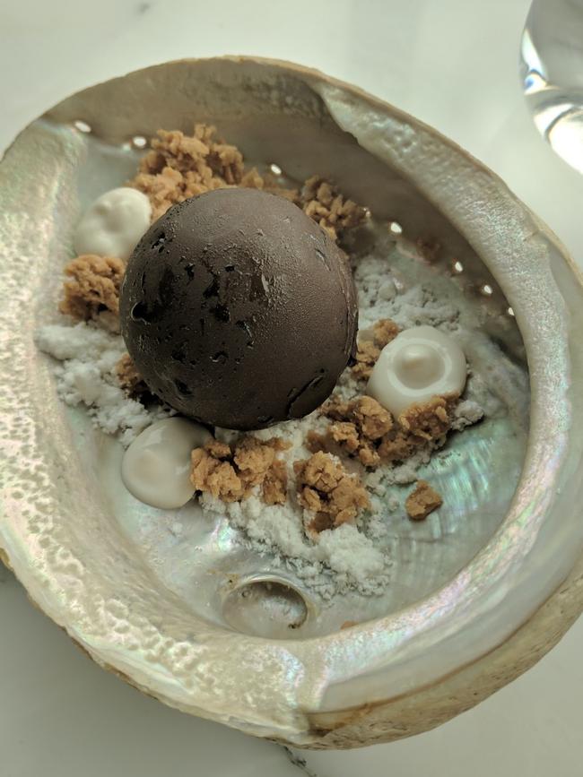 Black Pearl mousse is served in an abalone shell. Picture: AMANDA DUCKER