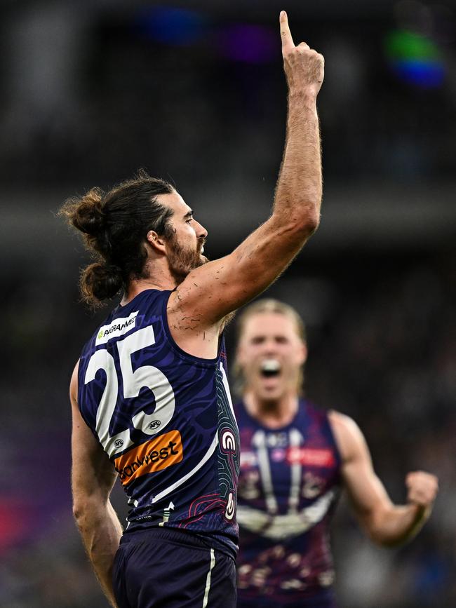 Docker Alex Pearce saluted to his late mate Cam McCarthy. Picture: Getty Images