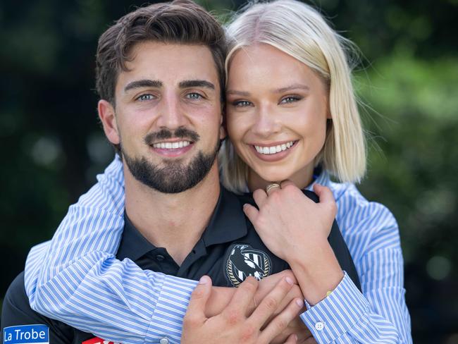 Annalise Dalins, fiance of Collingwood star Josh Daicos, says she’s been taken in like one of the family’s own. Picture: Tony Gough