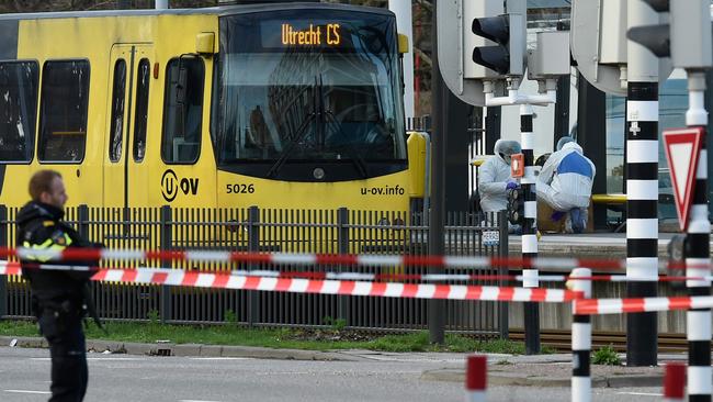 The tram where three were shot dead in Utrecht, the Netherlands.