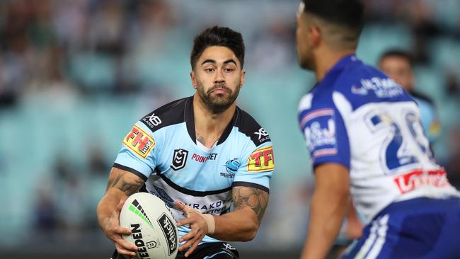 Cronulla's Shaun Johnson during the Bulldogs v Cronulla NRL match at ANZ Stadium, Homebush. Picture: Brett Costello