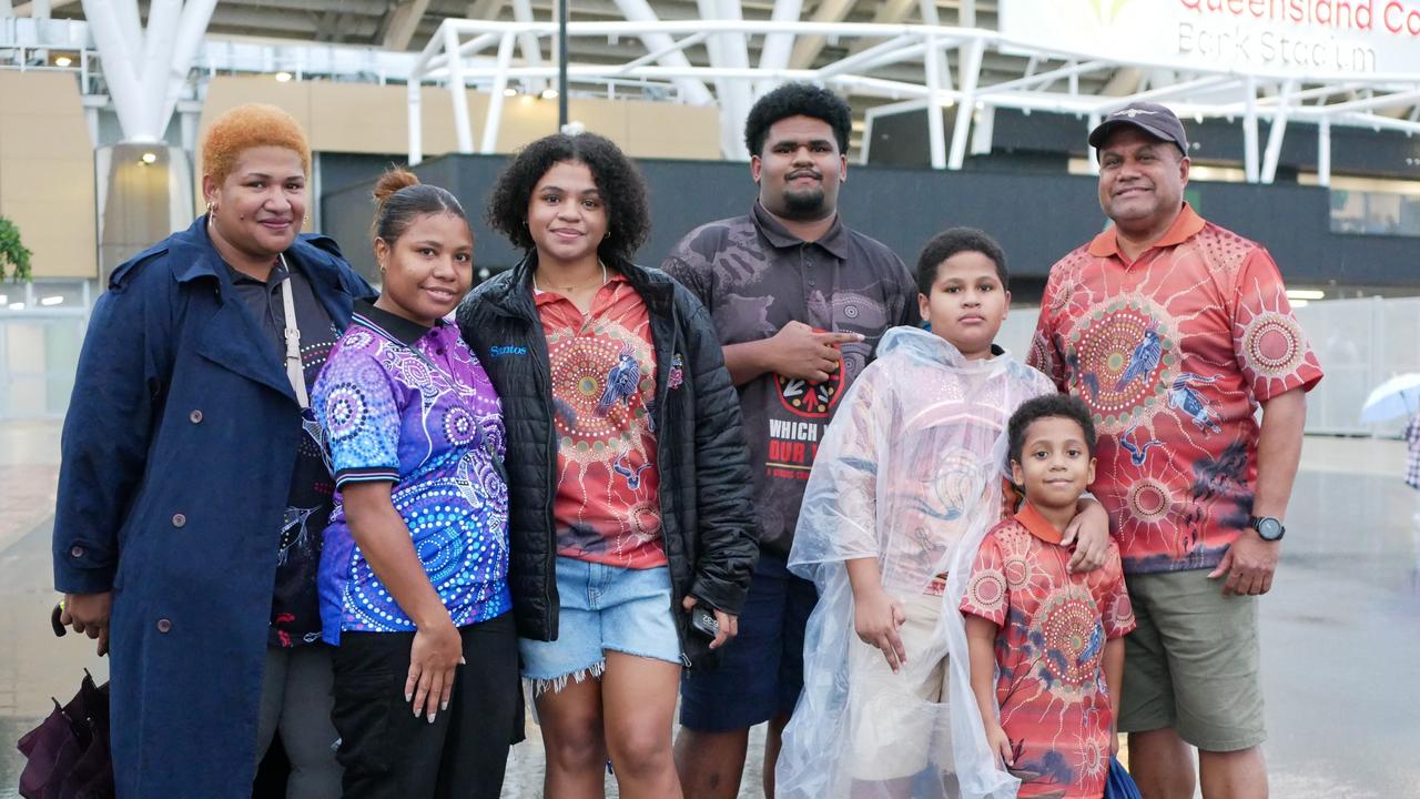 The Buskens family were one of many decked out in colourful jerseys for the NRL All Stars. Picture: Blair Jackson