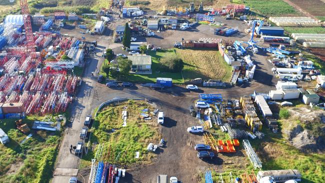 An aerial view of one of the Badgerys Creek businesses raided as part of investigations into alleged international criminal syndicate. Picture: NSW Police