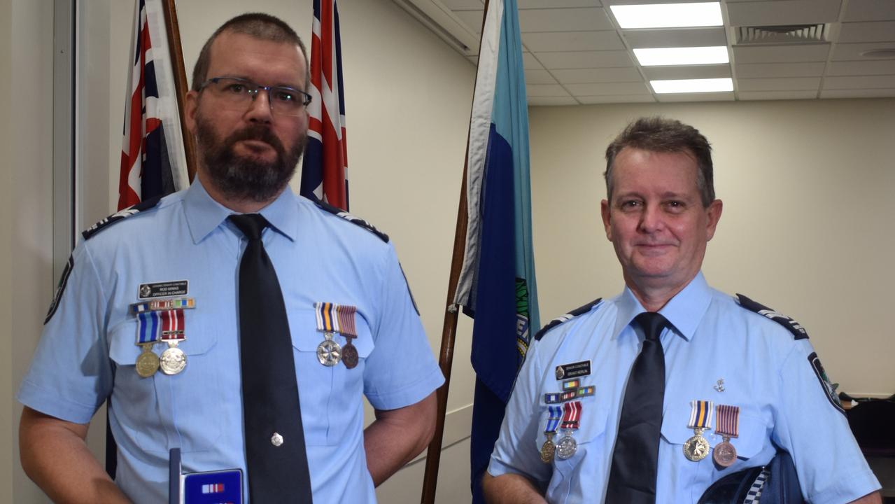 Leading Senior Constable Rod Minns and Senior Constable Grant Kerlin at the Queensland Police Awards on Wednesday, July 10, 2024. Picture: Aden Stokes