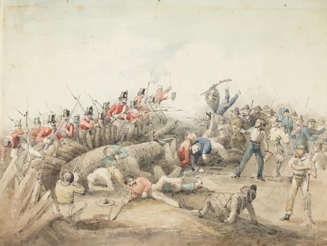 The Eureka Stockade rebellion of 1854 in Ballarat. Please credit State Library NSW.