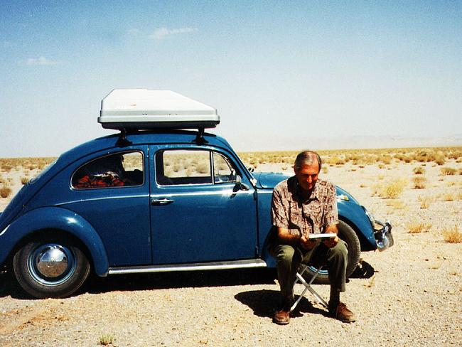 Mr Hodge and the well-travelled car during another trip in 1996.