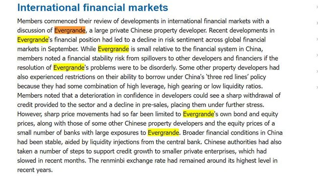 Recent RBA minutes reveal Evergrande was mentioned a whopping seven times, indicating growing concern.