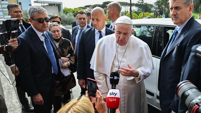 The 86-year-old pontiff was admitted to Gemelli hospital on March 29 after suffering from breathing difficulties. Picture: AFP