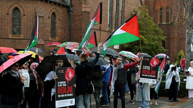 A snap protest in response to Israel’s boarding of the Madleen ship and detention of its crew has been held outside the Prime Minister electorate office in Marrickville. Picture: NewsWire / John Appleyard