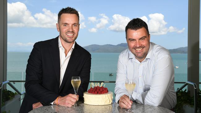 CEO Tim Richardson and GM of Hotel Brent Clark celebrating Ardo's 1st Birthday. Picture: Shae Beplate.