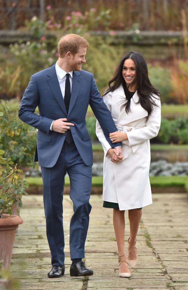 Prince Harry and Meghan Markle when they announced their engagement in 2017. Picture: Dominic Lipinski/PA Wire