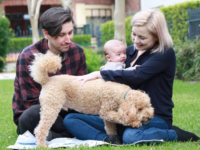 Rhys and Ellice with little baby Franklin. Picture: Jessamine Chen