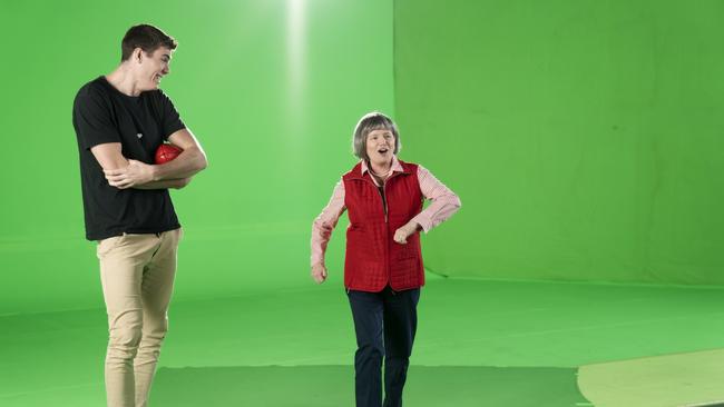 Collingwood AFL player Mason Cox with Kath. Picture: Kelly Gardner