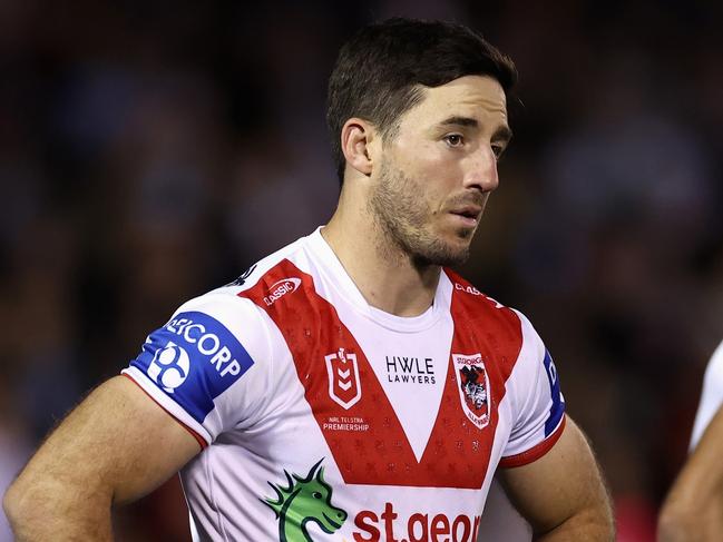 SYDNEY, AUSTRALIA - JUNE 29: Ben Hunt of the Dragons looks dejected during the round 18 NRL match between Cronulla Sharks and St George Illawarra Dragons at PointsBet Stadium on June 29, 2023 in Sydney, Australia. (Photo by Cameron Spencer/Getty Images)