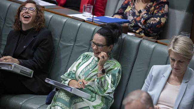 Minister for Social Services Amanda Rishworth having a giggle with Minister for Indigenous Australians Linda Burney during Question Time in the House of Representatives Parliament House in Canberra last Monday. Picture: NCA NewsWire / Gary Ramage