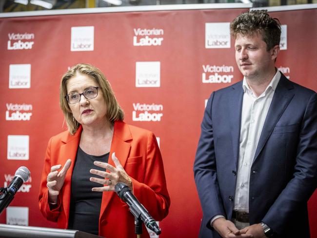 Werribee By-election Labor after/election party at Centrals Cricket Club, Galvin Park. Premier Jacinta Allen and John Lister speak to supporters. Picture: Jake Nowakowski