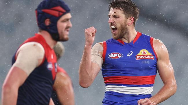 Bulldog Marcus Bontempelli celebrates a goal in the opening quarter. Picture: Michael Klein