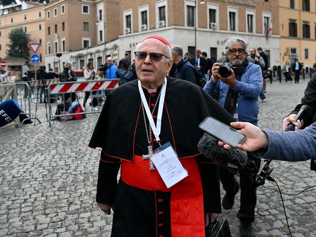 Spanish cardinal Aquilino Bocos Merino arrives for the fifth congregation meeting at The Vatican. Picture: AFP