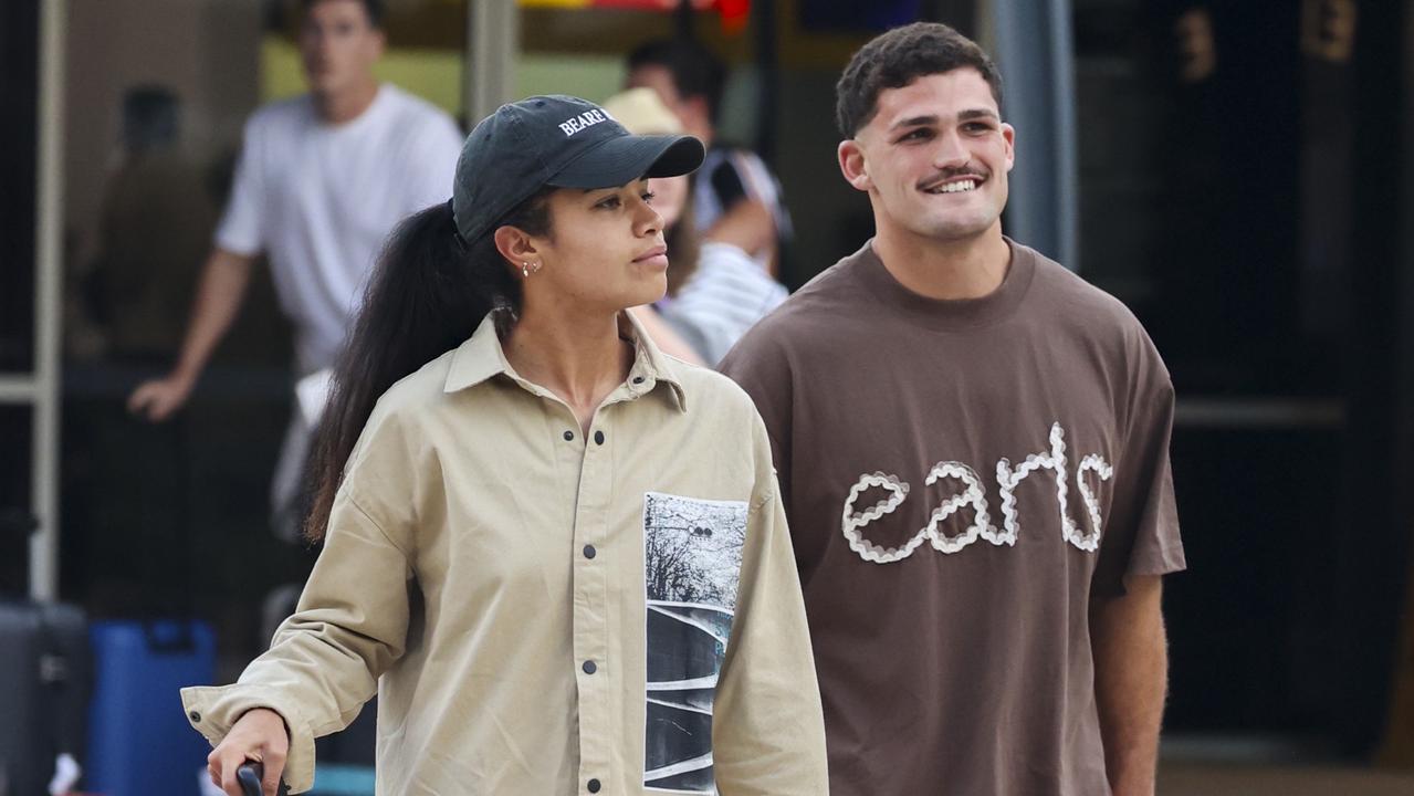 Matilda star Mary Fowler was affectionately greeted by her NRL champion boyfriend, Nathan Cleary as she touched down in Australia on a flight from the UK. Must credit MEDIA MODE